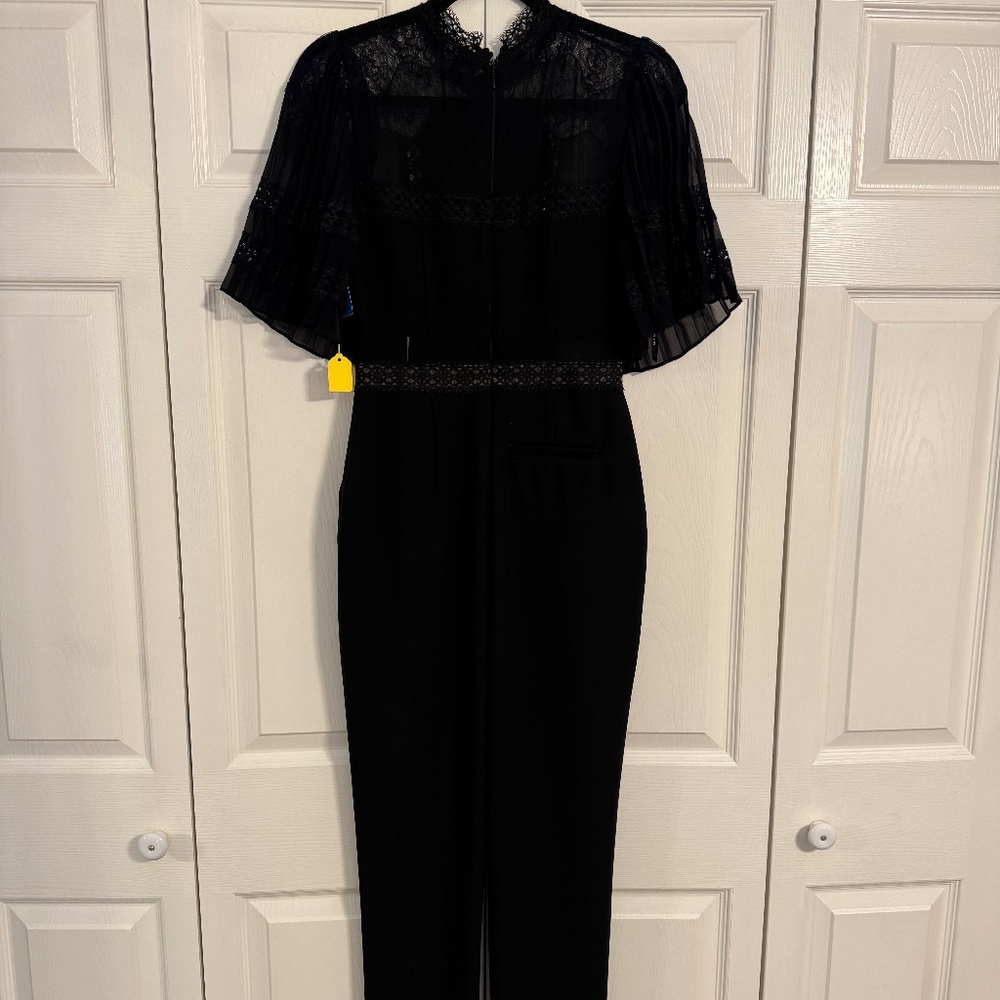 Self-Portrait Lace Bodice Straight Leg Crepe Jumpsuit - Picture 2 of 4